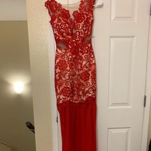Red corset ball gown